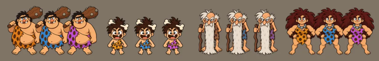 네 원시인의 기본색, 파랑, 보라 변형